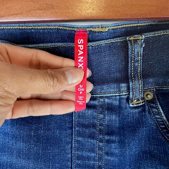 SPANX ANKLE SKINNY Distressed Blue Pull-on Jeans Jegging Size Small $128 - Picture 6 of 7